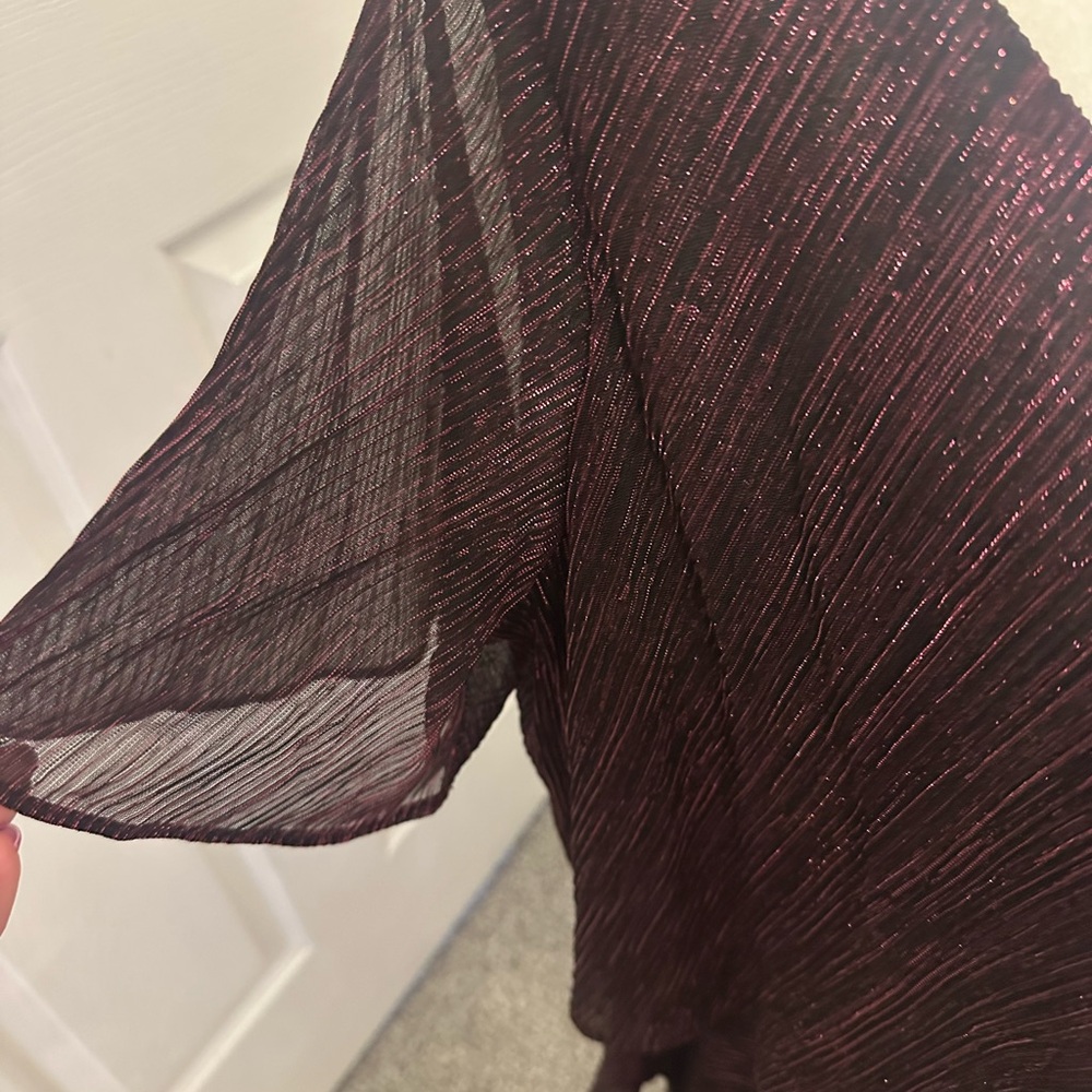 SLNY Shimmering Black and Burgundy Tiered Dress - Picture 6 of 6
